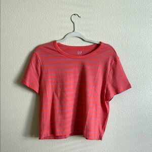 GAP bright Coral and Blue Cropped Tee